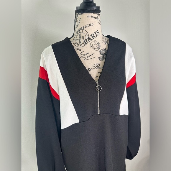 NWOT Zara Womens Color Block Shift Drees Long Sleeve Black Red White Size Small - Picture 3 of 8